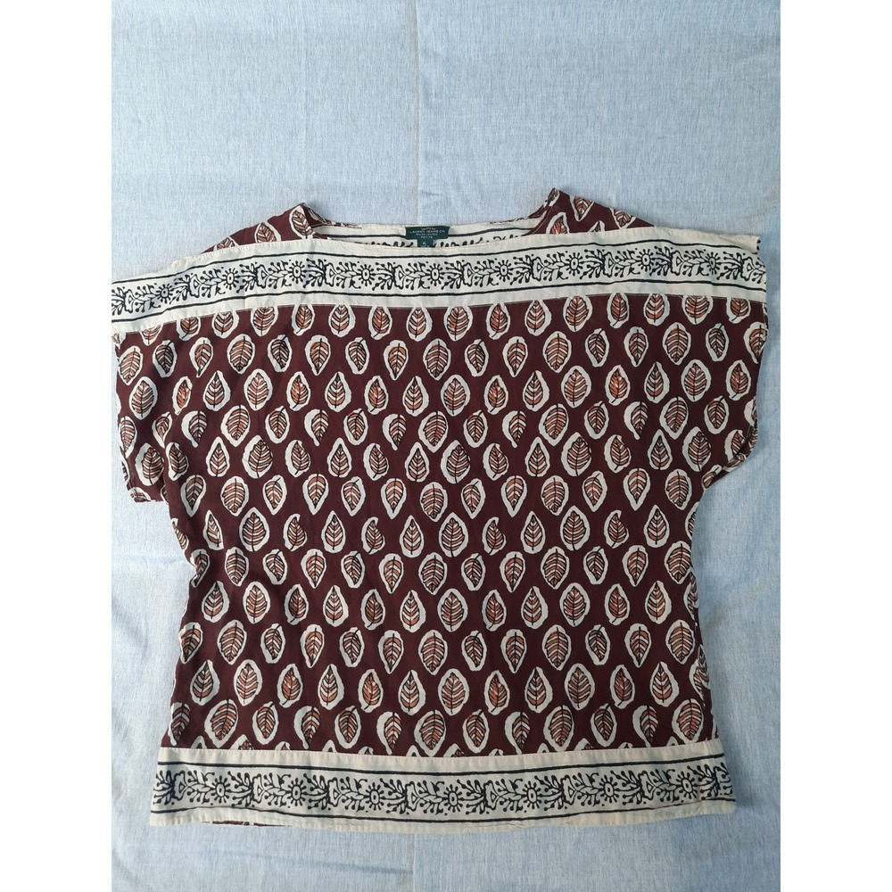 Lauren Ralph Lauren Women's Petite Large Pure Cotton Boho All-over Print Blouse